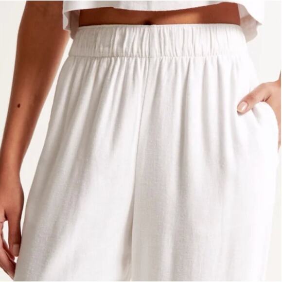 NWT ABERCROMBIE Linen Blend Wide Leg Pants in White - Picture 7 of 8
